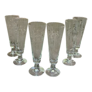 1950s Vintage Tall Chinoiserie Bamboo Motif Drink Glasses- Set of 6