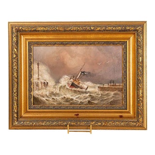 John Taylor Allerston (1828–1914), British — Paddle Steamer Entering Harbour, Signed & Dated 1888, Oil on Canvas For Sale