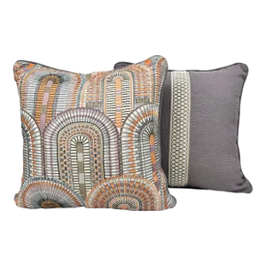 S. Harris Modern Mosaic Mazquita Embroidered Fabric Lavender Linen Pillows - Set of 2