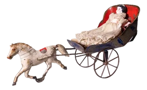 James Fallows & Sons Horse Carriage with Doll Antique Tin Toy Collectables Phila