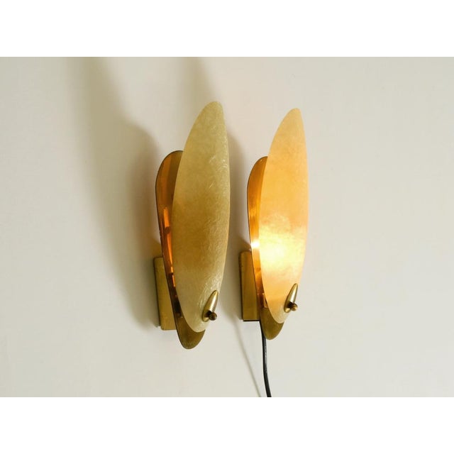 1950s Mid-Century Modern Brass Wall Lamps with Fiberglass Shades, 1950s, Set of 2 For Sale - Image 5 of 18