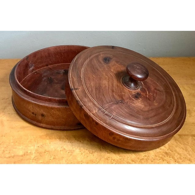 Vintage Round Burl Wood Storage Box For Sale In West Palm - Image 6 of 12