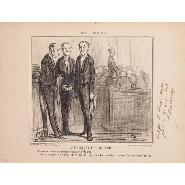 Les Garçons en Habit Noir is a b/w lithographed plate, from the series containing a total of 120 prints, Croquis...