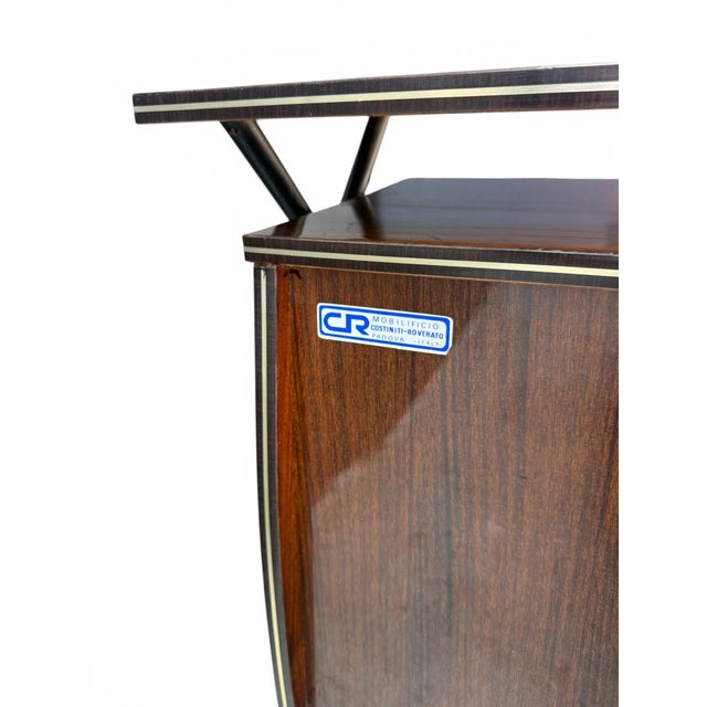 Wood 1950s Italian Mid-Century Modern Inlaid Portable Bar Cabinet on Wheels For Sale - Image 7 of 8
