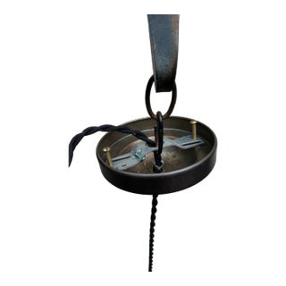 Antique Brass Hanging Fixture With Vintage Glass Shade For Sale