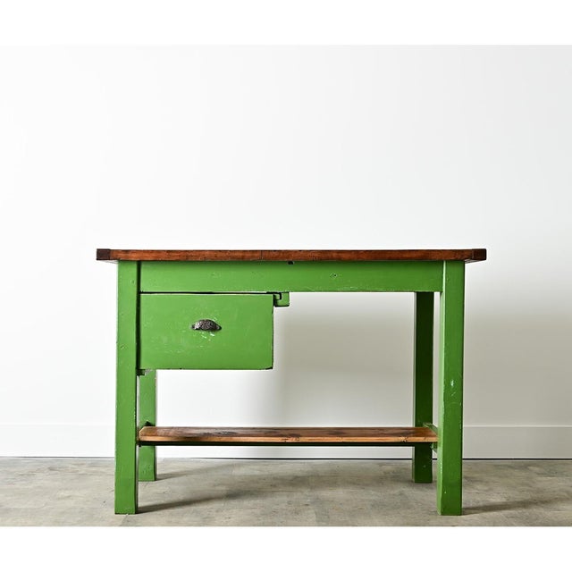 A unique 19th century French workbench–formerly a prep table for the kitchen or other household work, easily adapted to a...