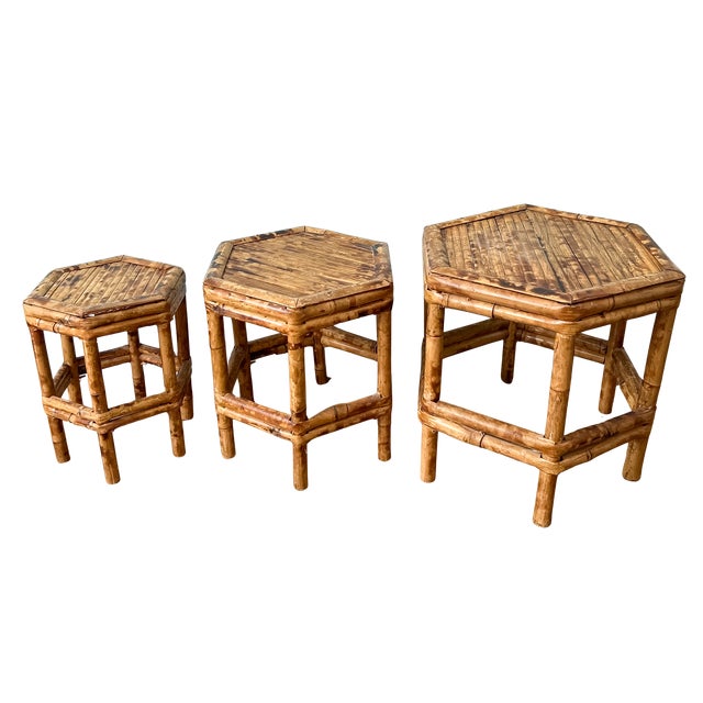 Contemporary Vintage Graduated Bamboo Plant Stands, Set of 3 – Hollywood Regency / Coastal / Organic Modern For Sale - Image 3 of 10