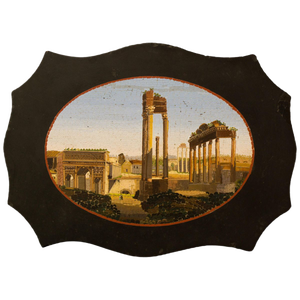Antique Paperweight in Belgian Marble with Micromosaic Representing the Forum Romanum