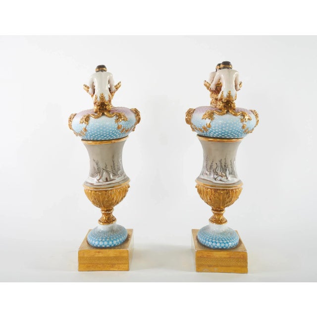 Gold 19th Century Pair Porcelain Vases / Urns - a Pair For Sale - Image 8 of 13