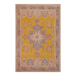 Shabby Chic 1990's Vintage Yellow/Grey Wool Rug - 9'10'' X 12'7'' For Sale