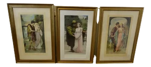 Pre Raphaelite Artist, Romantic Scenes, 19th Century, Prints, Framed, Set of 3