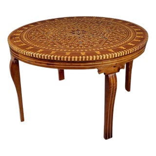 Large 20th Century Moroccan Marquetry Tea Table For Sale