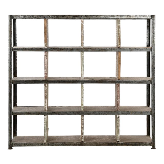 Iron and Solid Wood Shelf with 16 Compartments For Sale