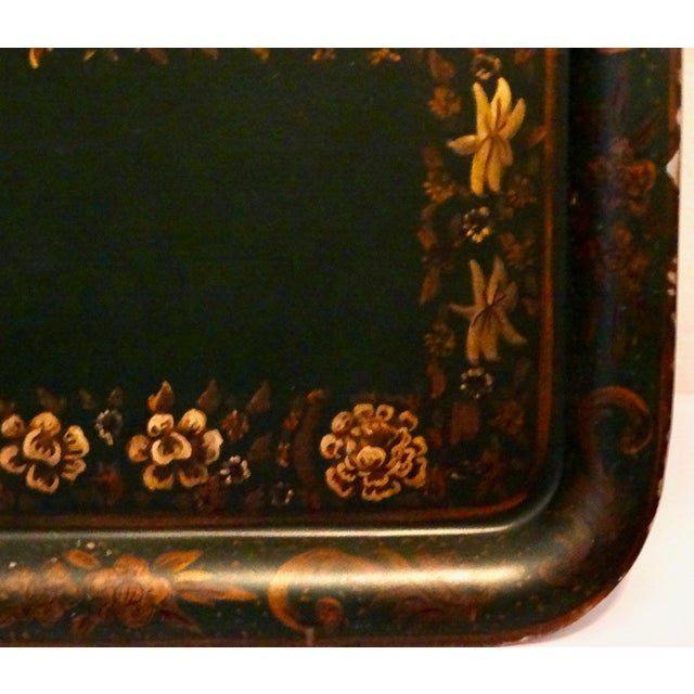 Metal Statement Size Hand Painted Gilt Toleware Tray 28 Inches For Sale - Image 7 of 8