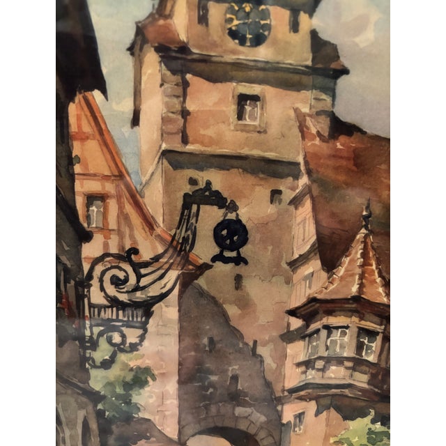 1930s Art-Vintage German Architectural Cityscape Print of Rothenburg Ob Der Tauber “Weißer Turm,” C. 1935–1955 For Sale - Image 5 of 12