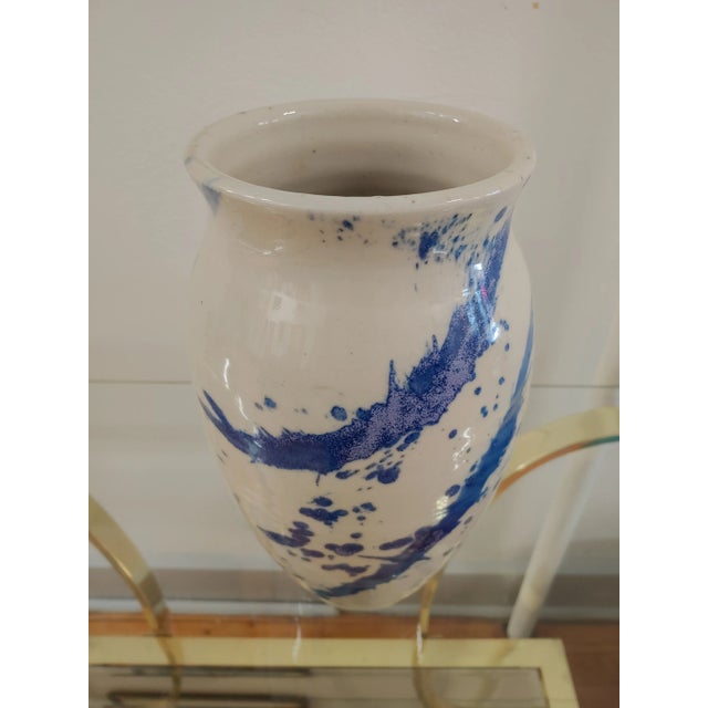 Modern Late 20th Century Modern Artisan Signed Pottery Abstract Splatter Stoneware Vase For Sale - Image 3 of 6