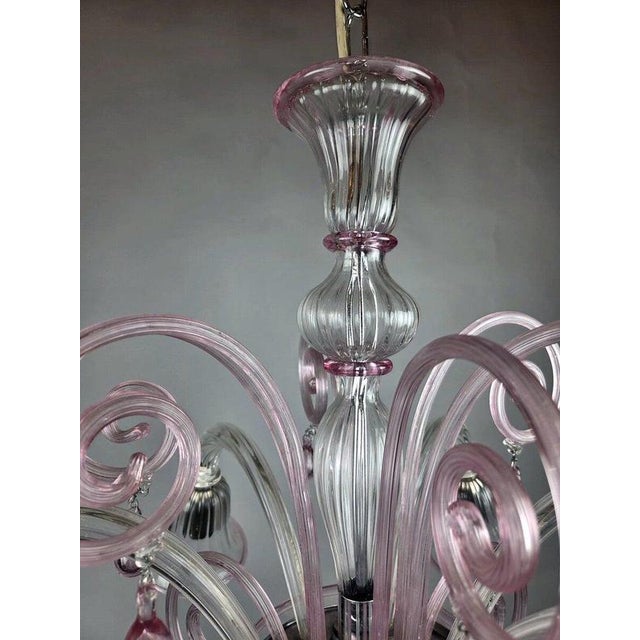 Glass 20th Century Murano Glass 6-Arm Chandelier with Scrollwork For Sale - Image 7 of 9