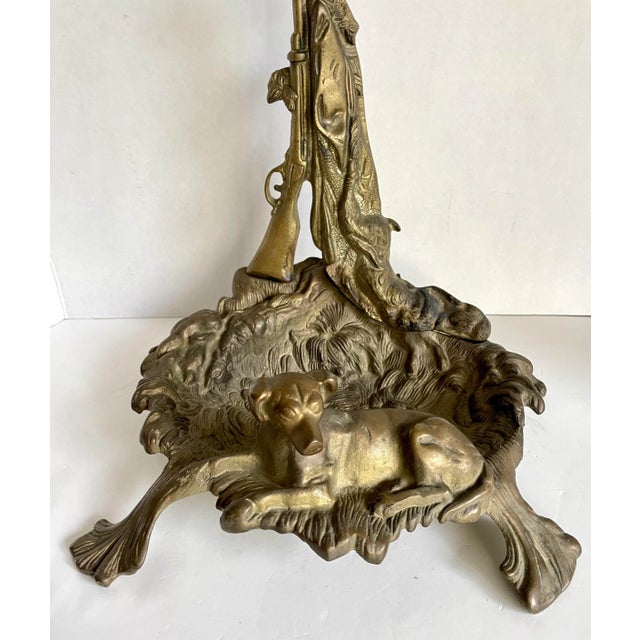 Antique French Brass Hunting Dog Fireplace Tool Set For Sale - Image 4 of 13