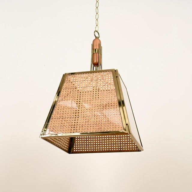 Mid-Century Italian Pendant in Gilt Metal, Straw and Giass, 1970s For Sale - Image 14 of 16