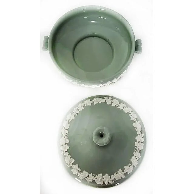 English Wedgwood Queens Ware Celadon Pattern Covered Casserole Grapevine Edge For Sale - Image 3 of 4