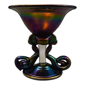 Kim Newcomb 1973 Signed Iridescent Art Glass Vase Pedestal Bowl Compote