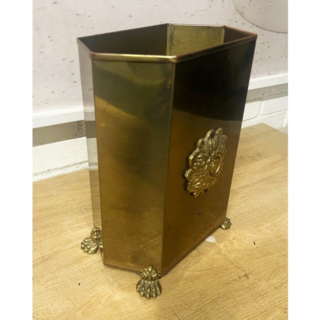 Hollywood Regency Vintage Brass Neo Classical Wastepaper Basket For Sale - Image 3 of 5