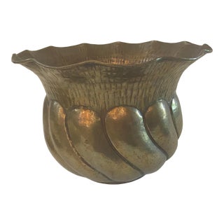 Vintage Italian Brass Large Fluted Planter Conatiner For Sale