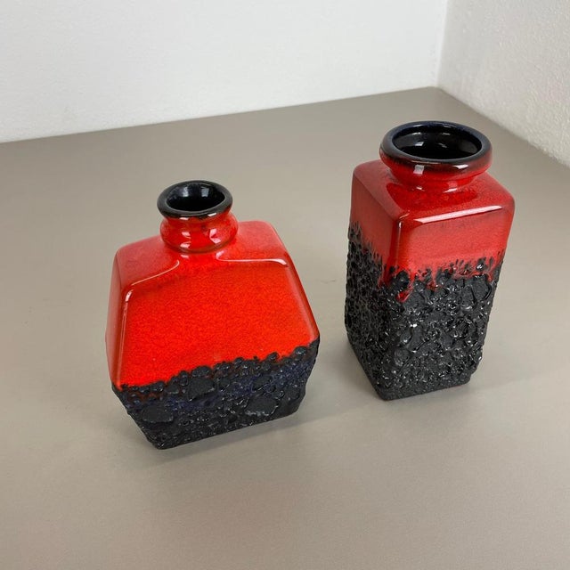 1970s Set of Two Pottery Fat Lava Cubic Vases from Jopeko, Germany, 1970s For Sale - Image 5 of 18