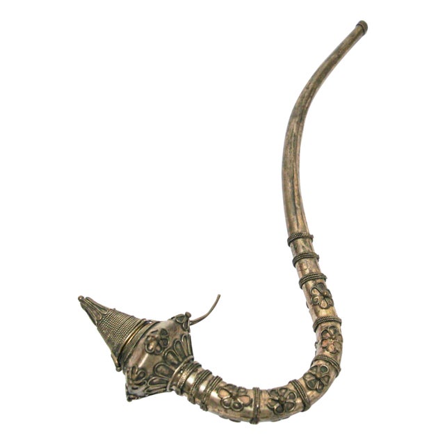 Asian Metal Filigree Opium Pipe, Silver Plate, Chinoiserie Style, 1920 For Sale