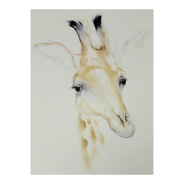 Watercolor on Paper Painting of Giraffe Head, Artist Signed For Sale