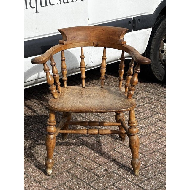 Victorian Smokers Bow Fireside Chair in Light Oak For Sale - Image 3 of 6