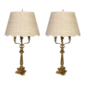 Pair of French Gilt Bronze Candelabra Lamps Circa 19th Century