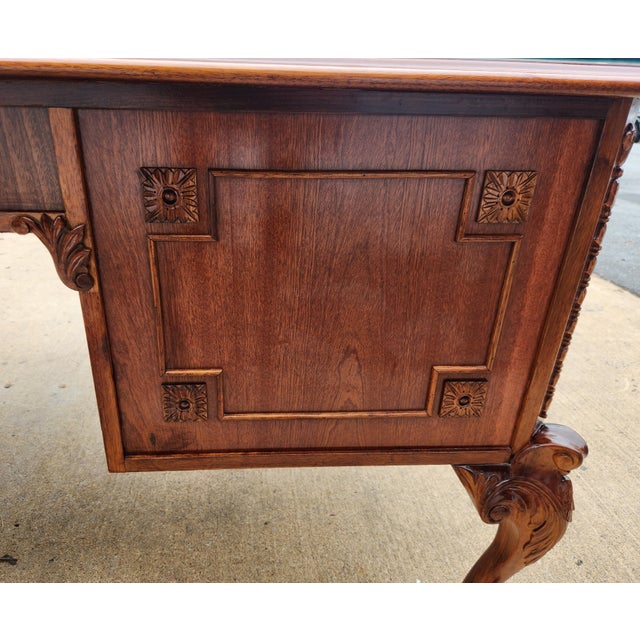 Chippendale-Style Executive Desk With Carved Ball-and-Claw Feet and Glass-Protected Top For Sale - Image 11 of 12