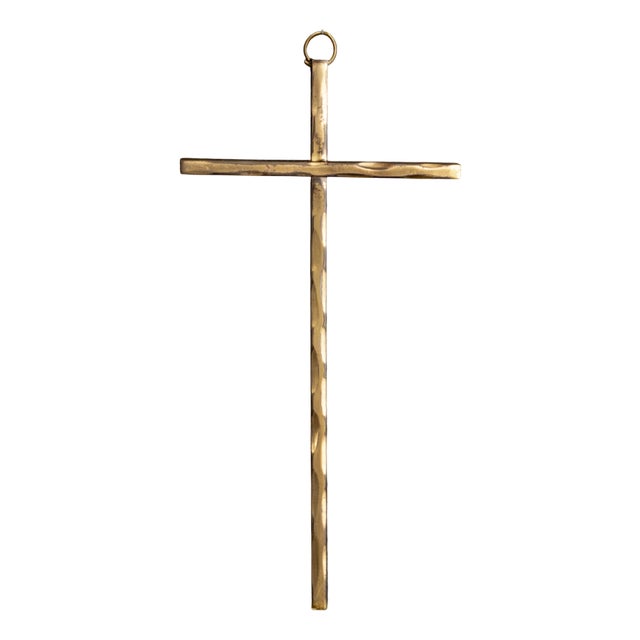 Brutalist Brass Cross, 1950s For Sale