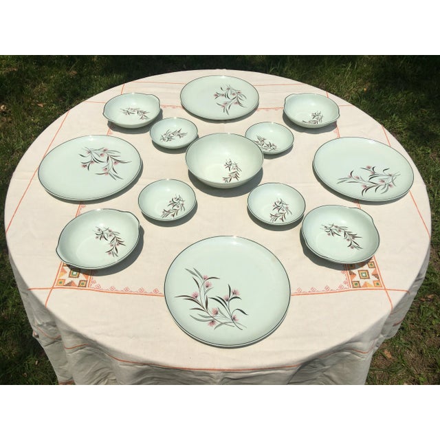 Mid-Century Modern Vintage Ballerina Mist Pale Green Dinner Set- 13 Pieces For Sale - Image 3 of 13