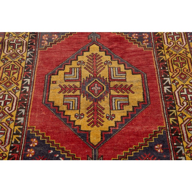 Vintage Anatolian Wool Rug With Geometric Motif in Multicolor For Sale In New York - Image 6 of 7