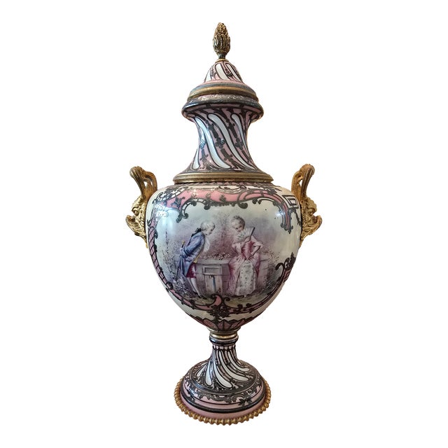 Antique Museum Signed Sevres Silver Overlay Pink Urn For Sale