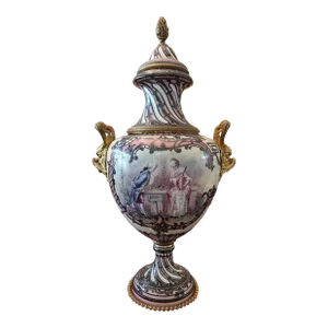 Antique Museum Signed Sevres Silver Overlay Pink Urn