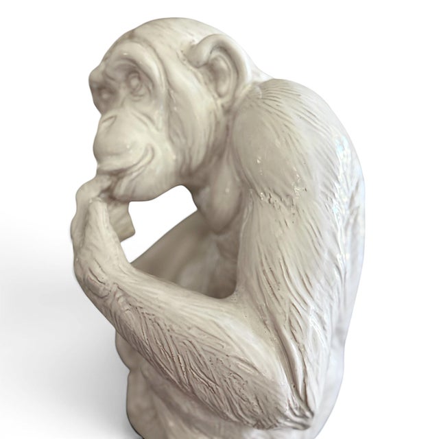 Ceramic Vintage Italian Glazed Terracotta Monkey Sculpture in Contemplative Pose For Sale - Image 7 of 12