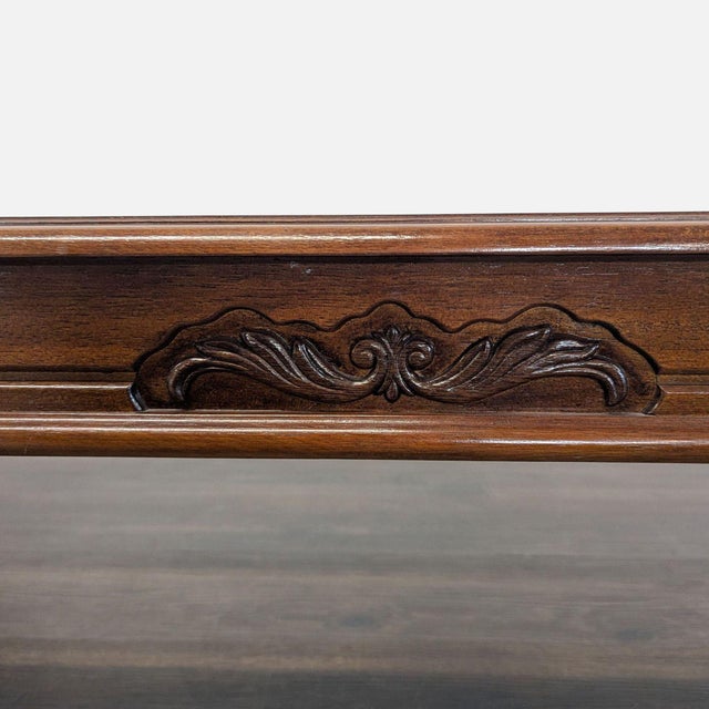 2000 - 2009 Carved Cherrywood Coffee Table With Beveled Glass Inserts For Sale - Image 5 of 8