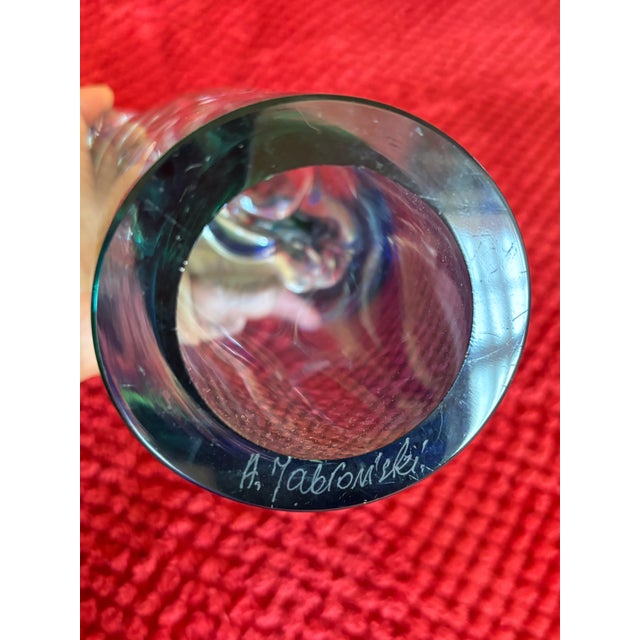 Late 20th Century Signed A. Tablonski Polish Art Glass Sculpture -- 18" Blue Green Crystal Modernist Vase For Sale - Image 13 of 13