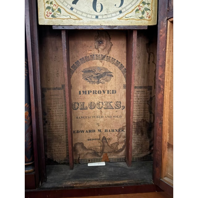 American Edward M. Barnes, Bristol, Ct Pillar and Splat Shelf Clock With Reverse Painted Mansion Painting on Bottom Glass, 19th Century For Sale - Image 3 of 9