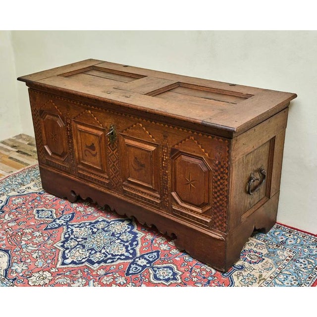 Antique Inlaid Oak Chest, 1700s For Sale - Image 4 of 12