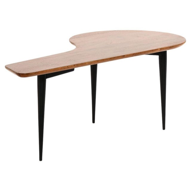 Wood Coffee Table in Black Lacquered Wood and Teak, 1950s For Sale - Image 7 of 7