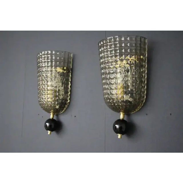 Textured Smoked Murano Glass Sconces, 1980s, Set of 2 For Sale - Image 6 of 12