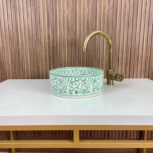 2020s Modern Ceramic Bathroom Countertop Round Sink, Handmade For Sale - Image 5 of 7