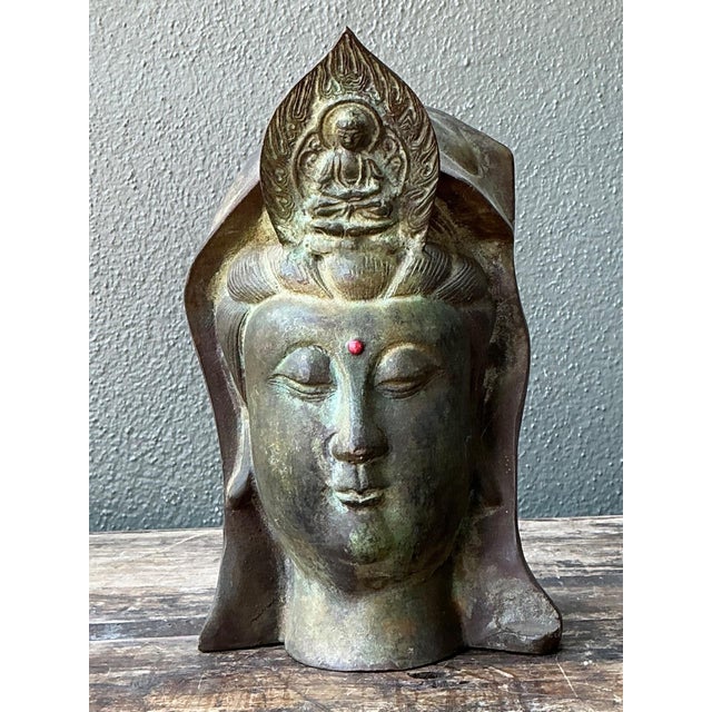Vintage Patinated Bronze Buddha Head For Sale - Image 4 of 18