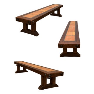 Art Deco Wooden Bench with Ceramic Tile Top, Spain, 1920s For Sale