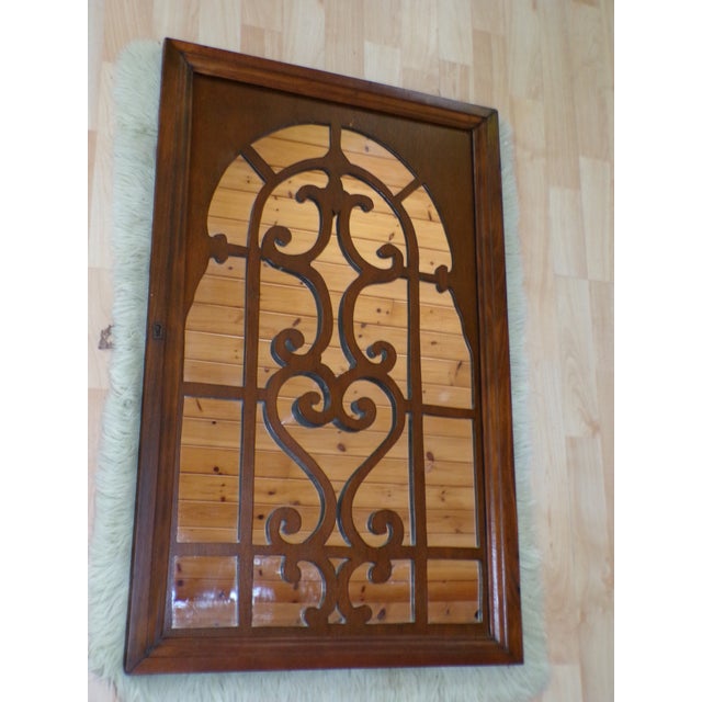 Wood Vintage Walnut Framed Arched Fretwork Overlay Wall Mirror For Sale - Image 7 of 10