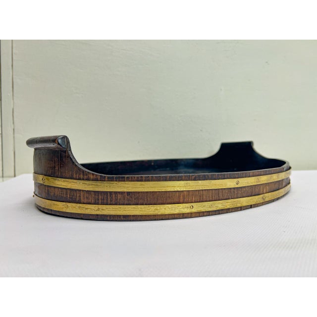 19th Century Oval Dark Walnut Tray with Brass Straps For Sale - Image 11 of 13